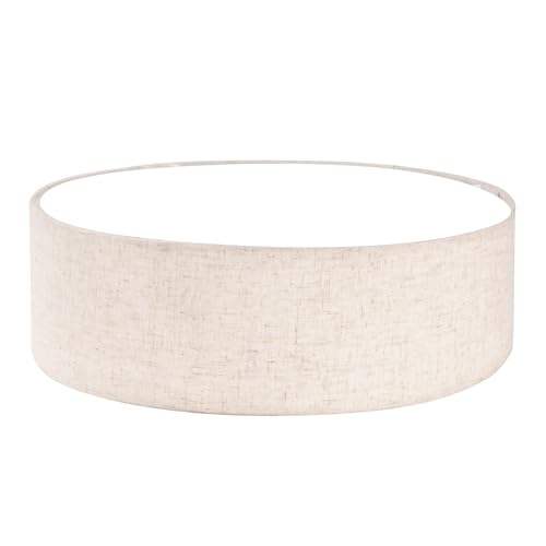 LQWELL Deckenlampe Stoff, Deckenleuchte Rund mit Leinen Lampenschirm, E27 Fassung x 6, max.40W, Ø60cm x H10cm, Naturfarbe, für Wohnzimmerlampe Schlafzimmerlampe Deckenbeleuchtung