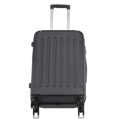 yonsly Koffer Suitcase M Schwarz, Trolley Reisekoffer, Rollkoffer Handgepäck mit 4 Rollen 360°, ABS Hartschalen, Sicherheitsschloss, Weicher Gummigriff, 210D-Futter
