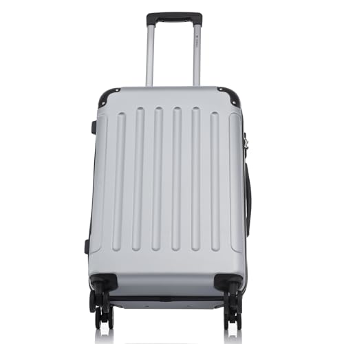 yonsly Koffer Suitcase Set, Trolley Reisekoffer, Rollkoffer Handgepäck mit 4 Rollen 360°, ABS Hartschalen, Sicherheitsschloss, Weicher Gummigriff, 210D-Futter (4er Set, S,M,L&XL, Silber)