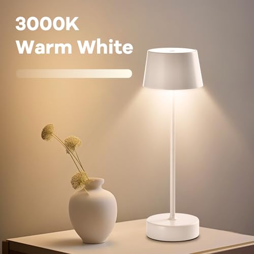 LQWELL® LED Tischlampe, Touch Tischleuchte Typ C USB Nachttischlampe Lichtintensität einstellbar für Drinnen Wohnzimmer Schlafzimmer Abendessen Hotel Bar Restaurant, Weiß