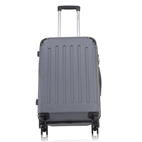 yonsly Koffer Suitcase M Grau, Trolley Reisekoffer, Rollkoffer Handgepäck mit 4 Rollen 360°, ABS Hartschalen, Sicherheitsschloss, Weicher Gummigriff, 210D-Futter