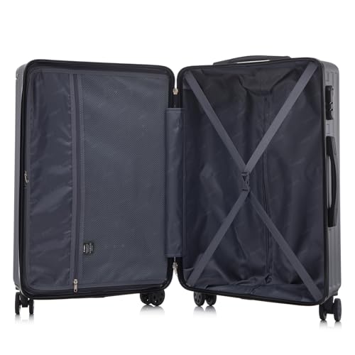 yonsly Trolley Reisekoffer Suitcase, Rollkoffer Handgepäck ABS Hartschalen mit 4 Rollen 360°, Sicherheitsschloss, Weicher Gummigriff, 210D-Futter (XL, Grau)