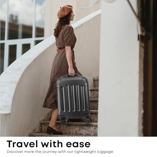yonsly® Koffer Suitcase Set, Trolley Reisekoffer, Rollkoffer Handgepäck mit 4 Rollen 360°, ABS Hartschalen, Sicherheitsschloss, Weicher Gummigriff, 210D-Futter (4er Set, S,M,L&XL, Schwarz)