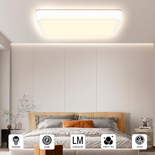 LQWELL® Ceiling Light LED Ceiling Lamp, IP44 Waterproof Bathroom Lamp Square Flat 23W 3000K 2400LM Modern Simple Lamp Thin for Living Room Bathroom Bedroom Kitchen Balcony Basement Office, 300 * 25mm