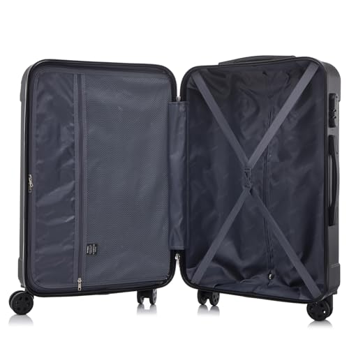 yonsly Koffer Suitcase M Schwarz, Trolley Reisekoffer, Rollkoffer Handgepäck mit 4 Rollen 360°, ABS Hartschalen, Sicherheitsschloss, Weicher Gummigriff, 210D-Futter