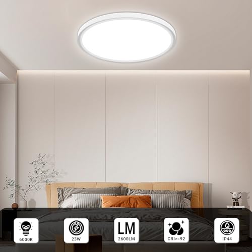 LQWELL® Ceiling Light LED Ceiling Lamp, IP44 Waterproof Bathroom Lamp Round Flat 23W 6000K 2600LM Modern Simple Lamp Thin for Living Room Bathroom Bedroom Kitchen Balcony Basement Office, 300 * 25mm