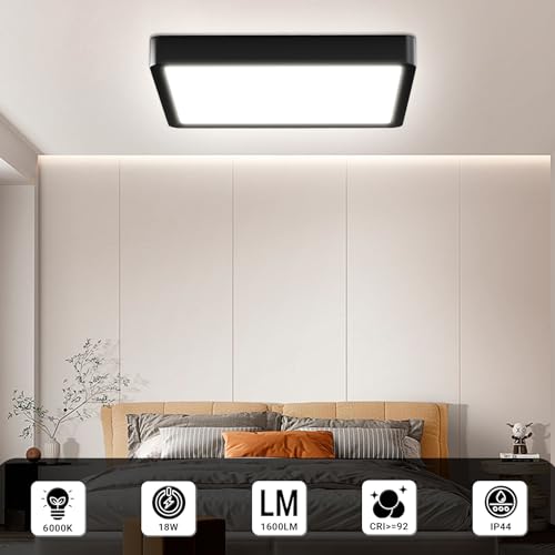 LQWELL® Ceiling Light LED Ceiling Lamp, IP44 Waterproof Bathroom Lamp Square Flat 18W 6000K 1600LM Modern Simple Lamp Thin for Living Room Bathroom Bedroom Kitchen Hallway Basement Office, 220 * 24mm