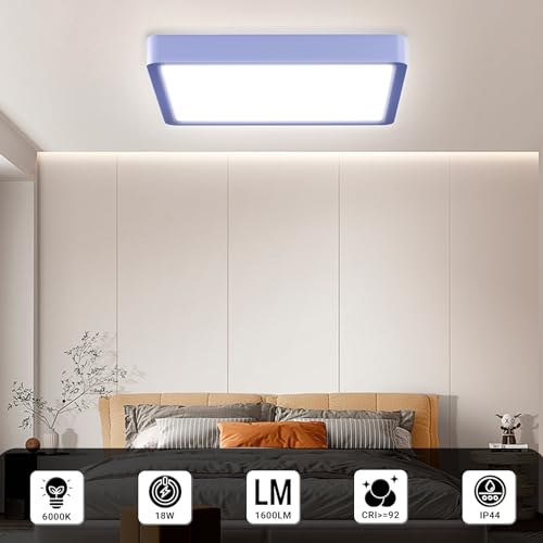 LQWELL® Ceiling Light LED Ceiling Lamp, IP44 Waterproof Bathroom Lamp Square Flat 18W 6000K 1600LM Modern Simple Lamp Thin for Living Room Bathroom Bedroom Kitchen Hallway Basement Office, 220 * 24mm