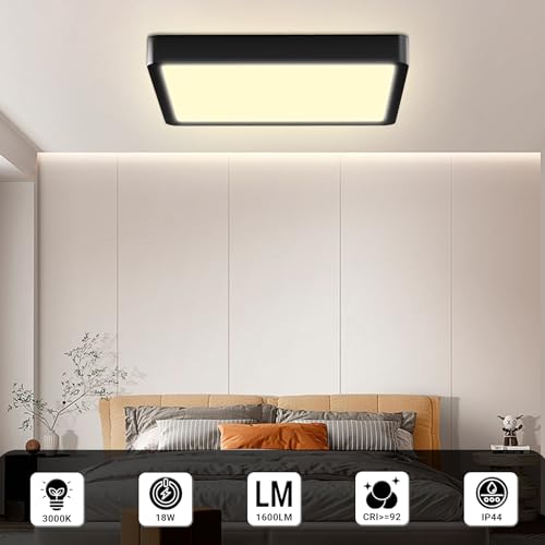 LQWELL® Ceiling Light LED Ceiling Lamp, IP44 Waterproof Bathroom Lamp Square Flat 18W 3000K 1600LM Modern Simple Lamp Thin for Living Room Bathroom Bedroom Kitchen Hallway Basement Office, 220 * 24mm