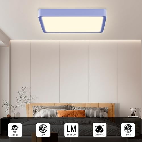 LQWELL® Ceiling Light LED Ceiling Lamp, IP44 Waterproof Bathroom Lamp Square Flat 18W 4000K 1600LM Modern Simple Lamp Thin for Living Room Bathroom Bedroom Kitchen Hallway Basement Office, 220 * 24mm