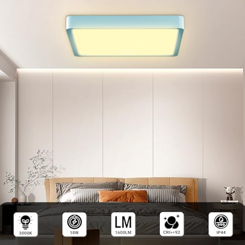 LQWELL® Ceiling Light LED Ceiling Lamp, IP44 Waterproof Bathroom Lamp Square Flat 18W 3000K 1600LM Modern Simple Lamp Thin for Living Room Bathroom Bedroom Kitchen Hallway Basement Office, 220 * 24mm
