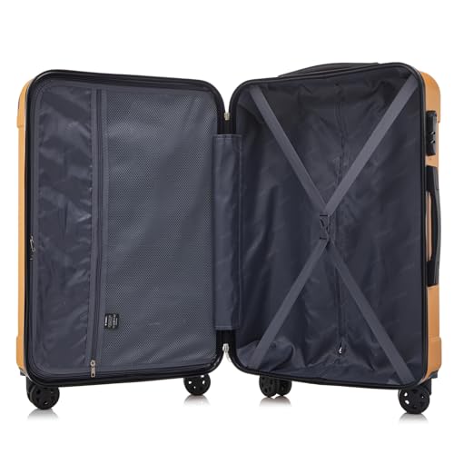 yonsly Koffer Suitcase XL Orange, Trolley Reisekoffer, Rollkoffer Handgepäck mit 4 Rollen 360°, ABS Hartschalen, Sicherheitsschloss, Weicher Gummigriff, 210D-Futter