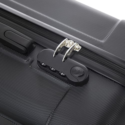 yonsly Koffer Suitcase M Schwarz, Trolley Reisekoffer, Rollkoffer Handgepäck mit 4 Rollen 360°, ABS Hartschalen, Sicherheitsschloss, Weicher Gummigriff, 210D-Futter