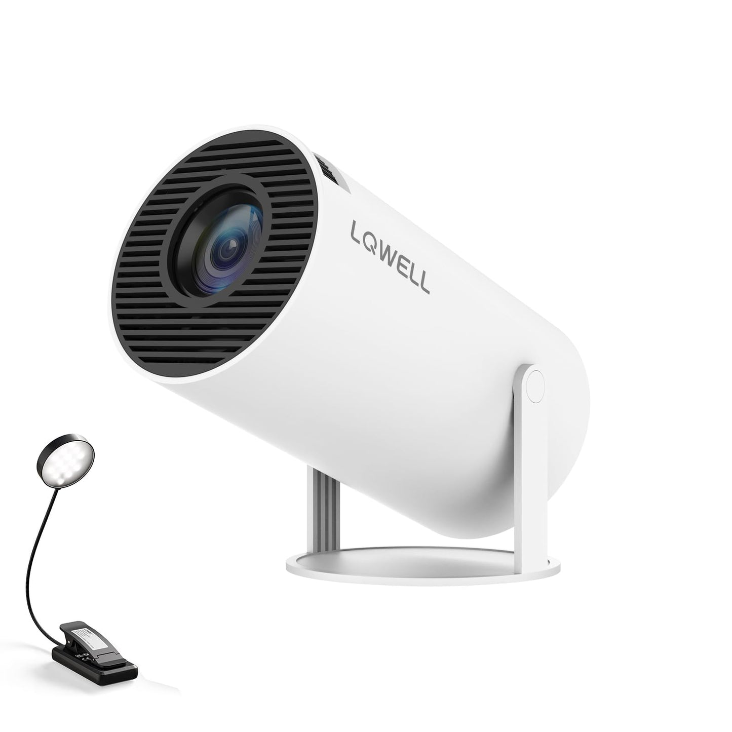 LQWELL HY300 PRO Mini Beamer + Buchleuchte Kombination, 4K 1080P Unterstützung, Android 11, kabellose Projektion, unterstützt Airplay Miracast, mit WiFi Bluetooth, tragbarer Projektor