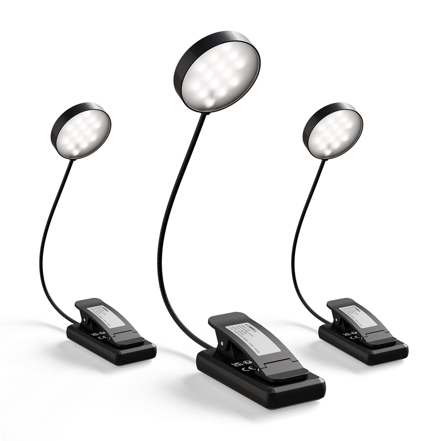 LQWELL®3× Nachttisch-Leselampe, wiederaufladbare USB-Leselampe, 3 Farbtemperaturen, 10 Helligkeitsstufen, stufenlos dimmbar, 360° flexibles Buchlicht für Kinder und Buchliebhaber (Schwarz, 3 Stück)