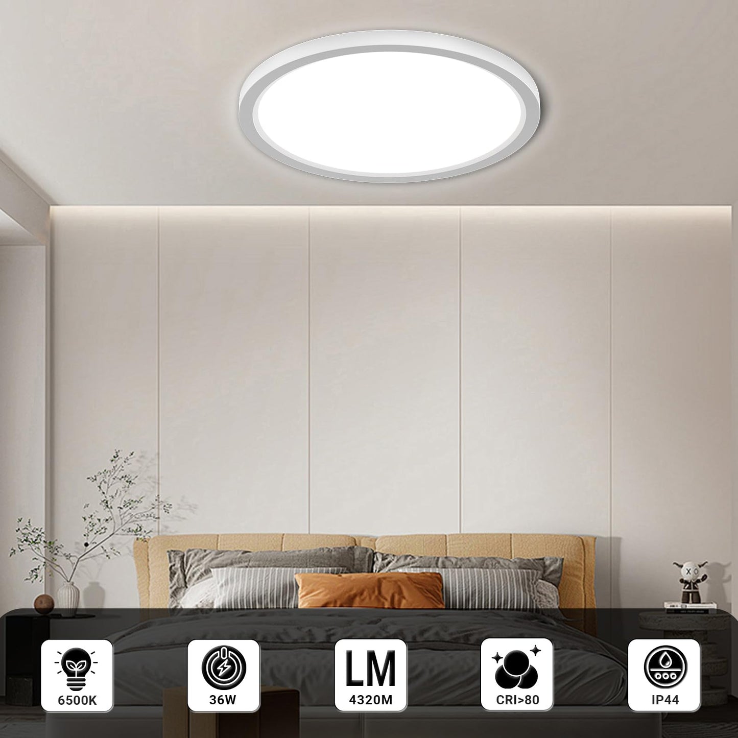 LQWELL® Deckenleuchte LED Deckenlampe, IP44 Wasserfest Badlampe Rund Flach 36W 6000K 4320LM Modern Schlicht Lampe Dünn für Wohnzimmer Badezimmer Schlafzimmer Küche Balkon Keller Büro, 400 * 24mm