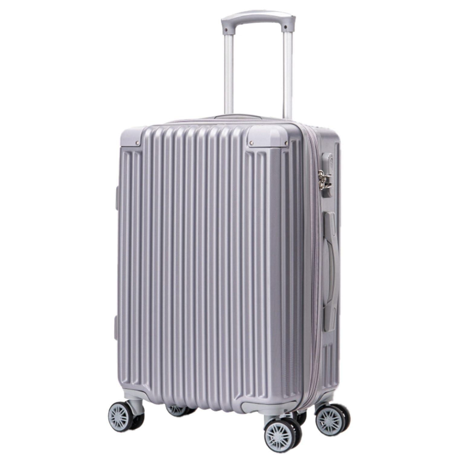 yonsly® Hartschalen Koffer Suitcase, Trolley Reisekoffer, Rollkoffer Handgepäck mit Rollen, Passwortsperre, Teleskopgriff, XL(28″), Silber