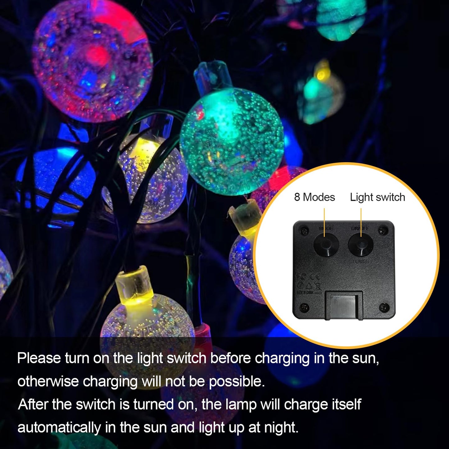 LQWELL® Solar Lichterkette Aussen 5M 15LED 8 Modi für Innen und Aussen Kettenlicht Kristall Kugeln IP44 Wasserdicht Garten Terrasse Balkon Hochzeit Party Fenster (Bunt)