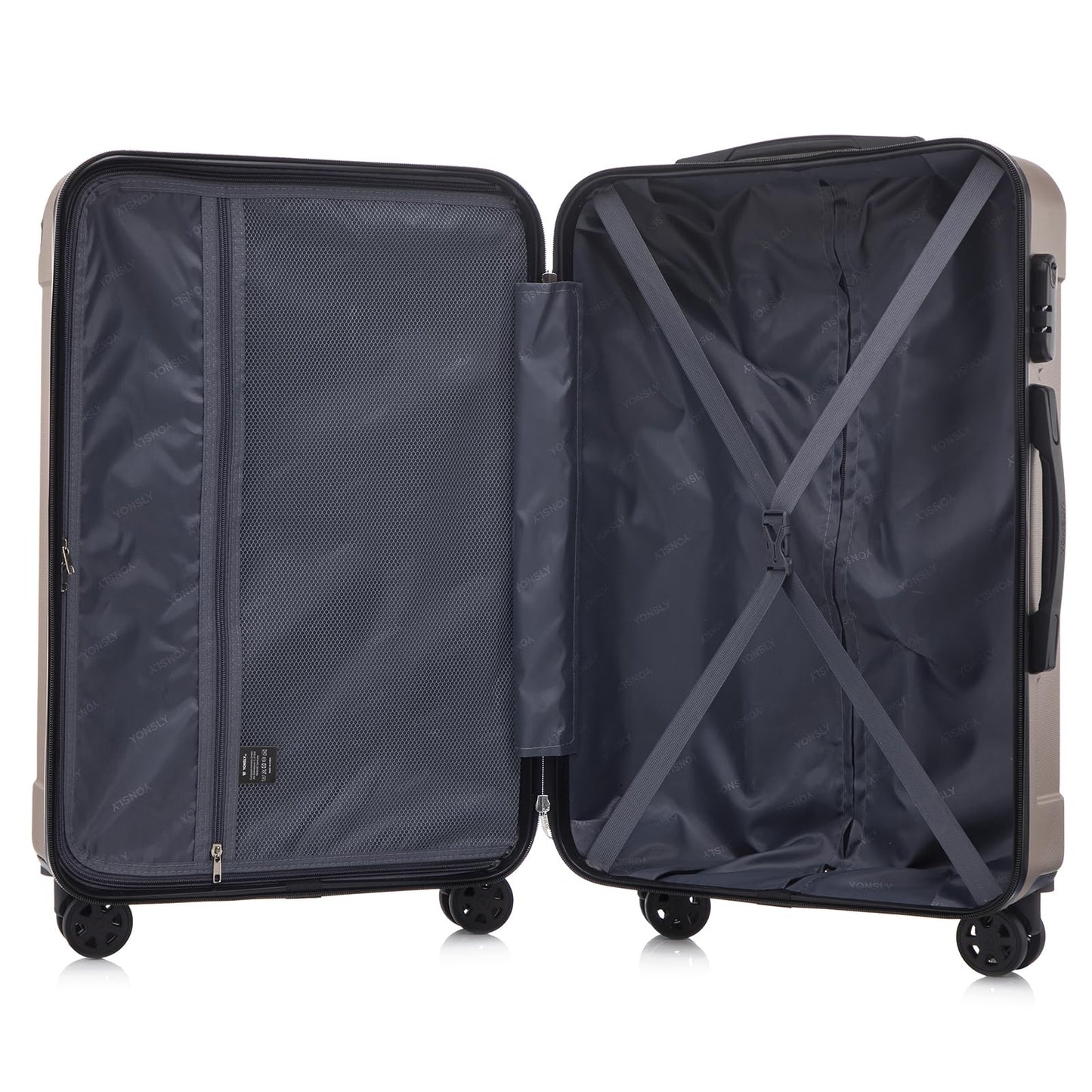 yonsly Koffer Suitcase Set, Trolley Reisekoffer, Rollkoffer Handgepäck mit 4 Rollen 360°, ABS Hartschalen, Sicherheitsschloss, Weicher Gummigriff, 210D-Futter (4er Set, S,M,L&XL, Champagner)