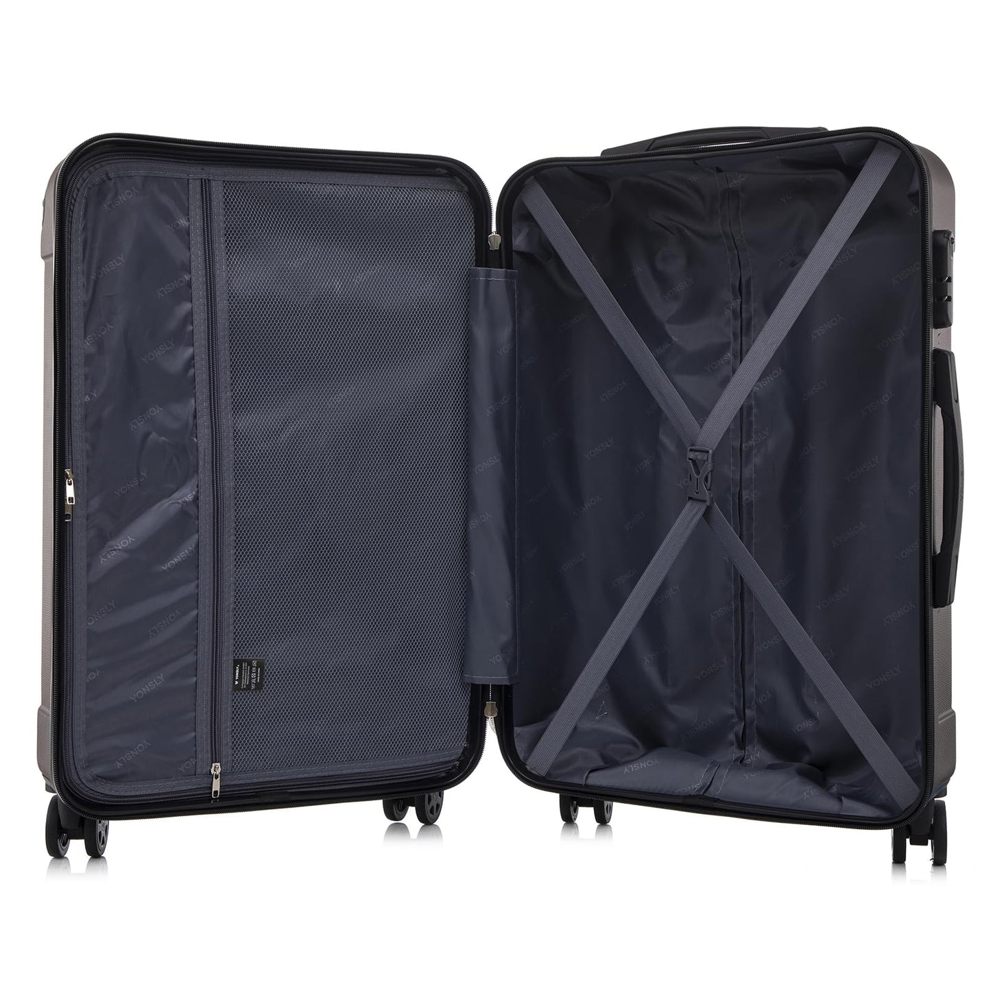 yonsly Koffer Suitcase XL Braun, Trolley Reisekoffer, Rollkoffer Handgepäck mit 4 Rollen 360°, ABS Hartschalen, Sicherheitsschloss, Weicher Gummigriff, 210D-Futter