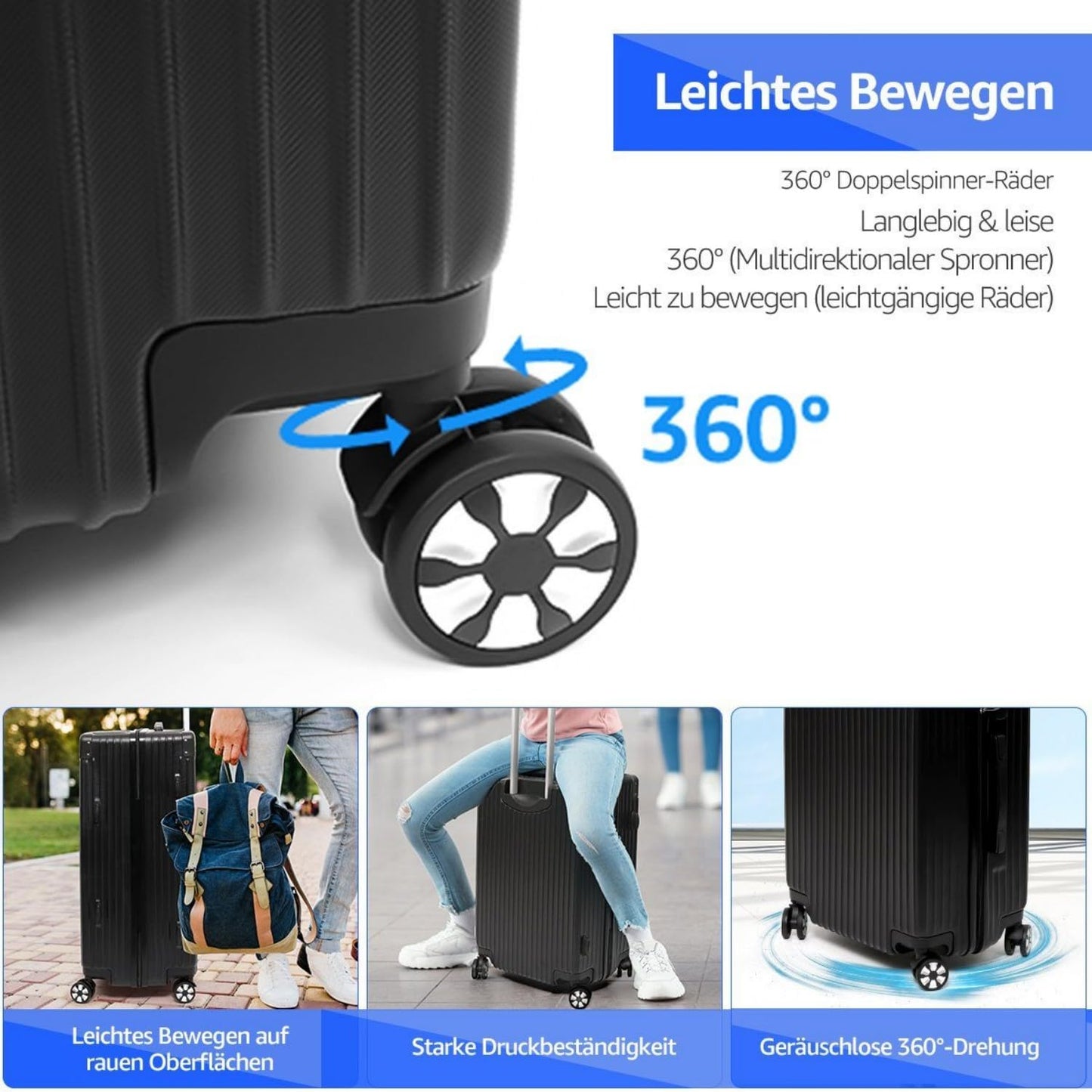 yonsly® Hartschalen Koffer Suitcase, Trolley Reisekoffer, Rollkoffer Handgepäck mit 4 Rollen, Passwortsperre, Teleskopgriff, XL(28″), Silber