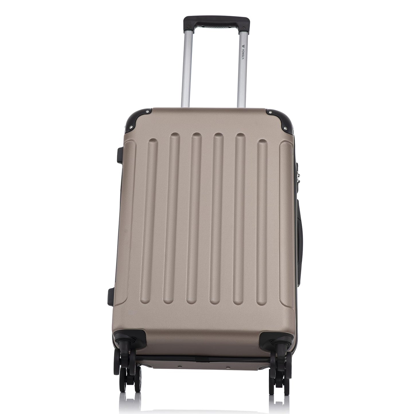yonsly Koffer Suitcase Set, Trolley Reisekoffer, Rollkoffer Handgepäck mit 4 Rollen 360°, ABS Hartschalen, Sicherheitsschloss, Weicher Gummigriff, 210D-Futter (4er Set, S,M,L&XL, Champagner)