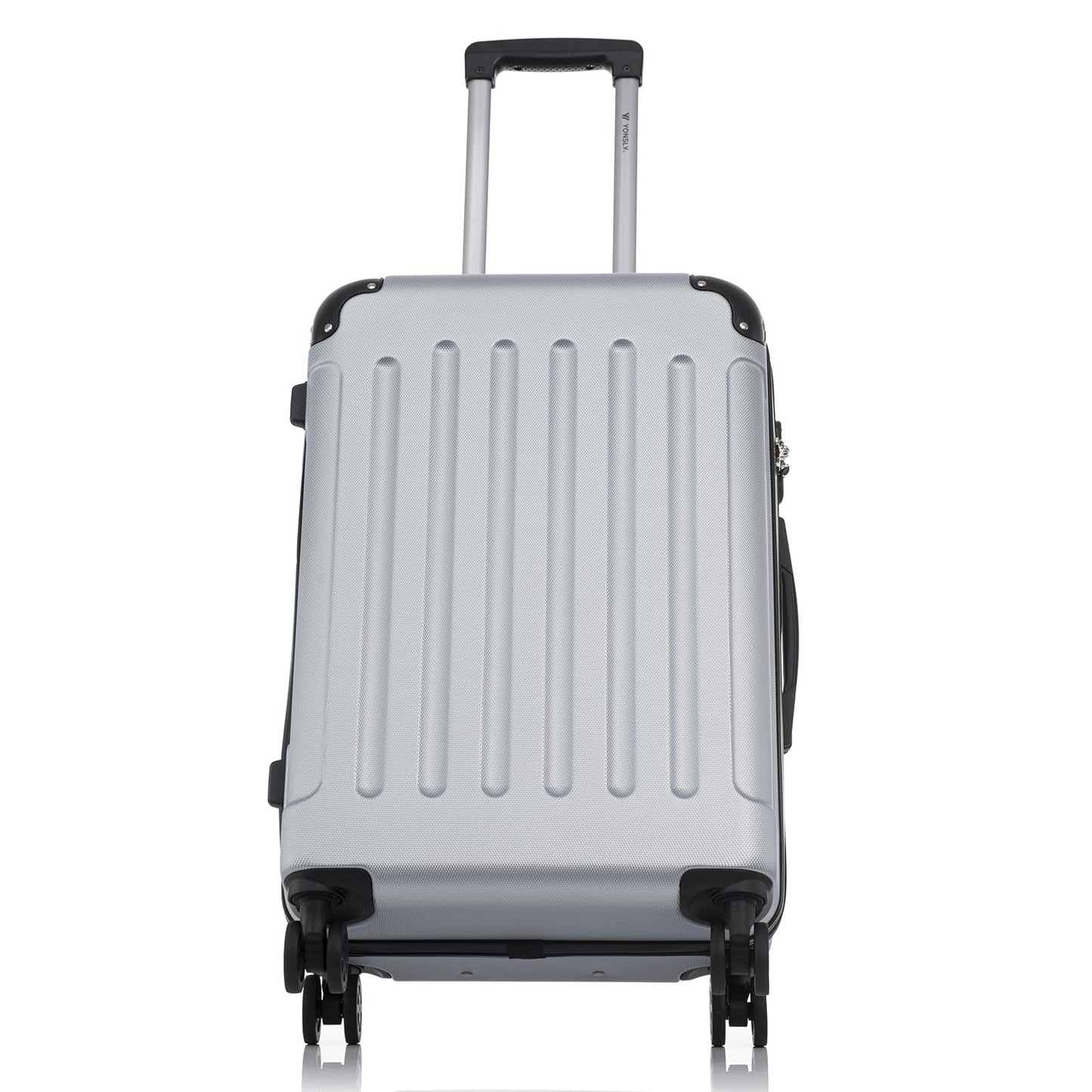 yonsly Koffer Suitcase L Silber, Trolley Reisekoffer, Rollkoffer Handgepäck mit 4 Rollen 360°, ABS Hartschalen, Sicherheitsschloss, Weicher Gummigriff, 210D-Futter