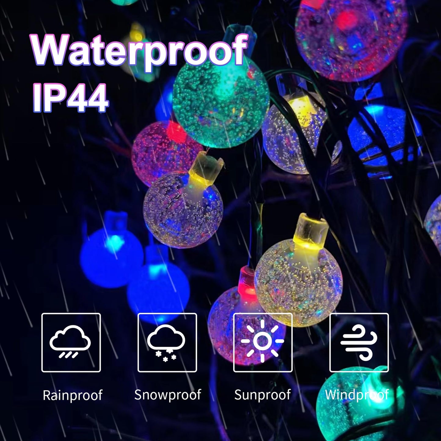 LQWELL® Solar Lichterkette Aussen 5M 15LED 8 Modi für Innen und Aussen Kettenlicht Kristall Kugeln IP44 Wasserdicht Garten Terrasse Balkon Hochzeit Party Fenster (Bunt)