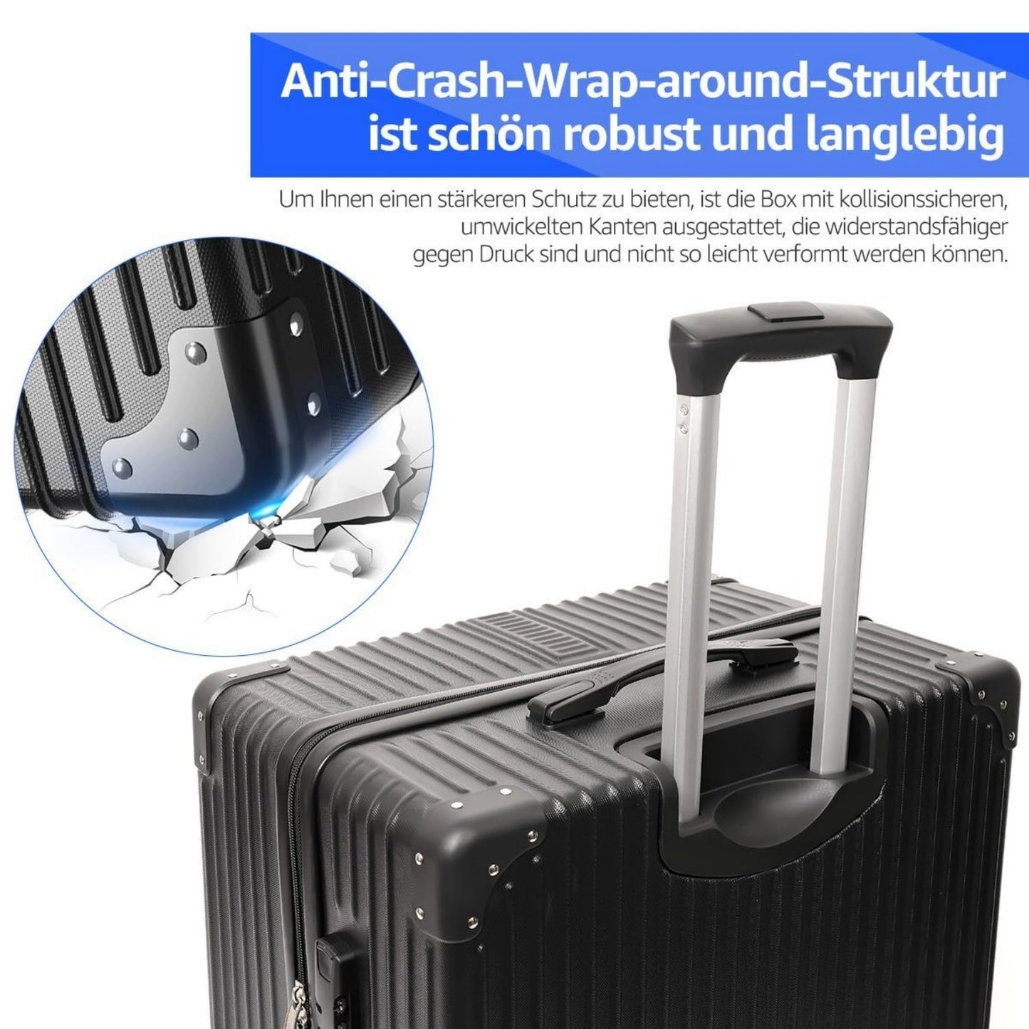 yonsly® Hartschalen Koffer Suitcase, Trolley Reisekoffer, Rollkoffer Handgepäck mit 4 Rollen, Passwortsperre, Teleskopgriff, XL(28″), Silber