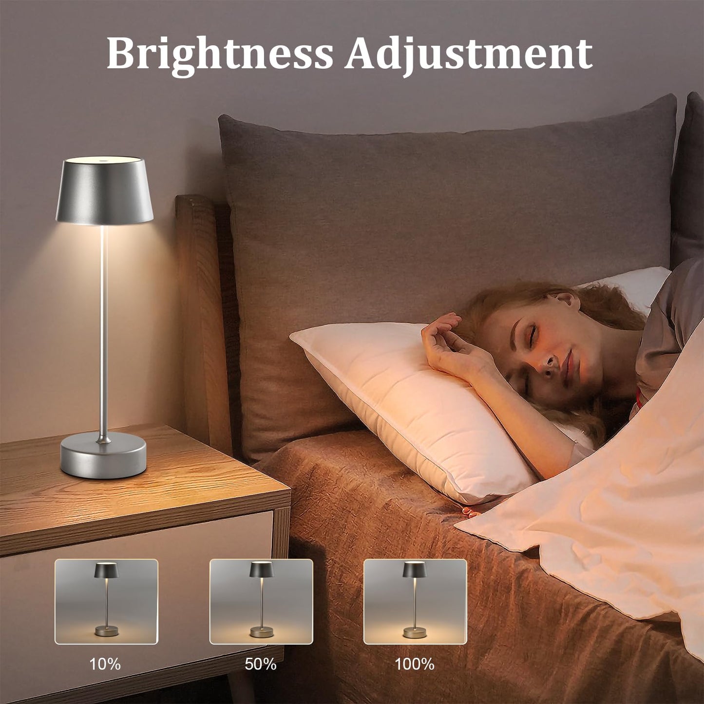 LQWELL® LED Tischlampe Kabellos Akku, Touch Tischleuchte Typ C USB Wiederaufladbar Nachttischlampe Lichtintensität einstellbar für Drinnen Wohnzimmer Schlafzimmer Abendessen Hotel Bar Restaurant