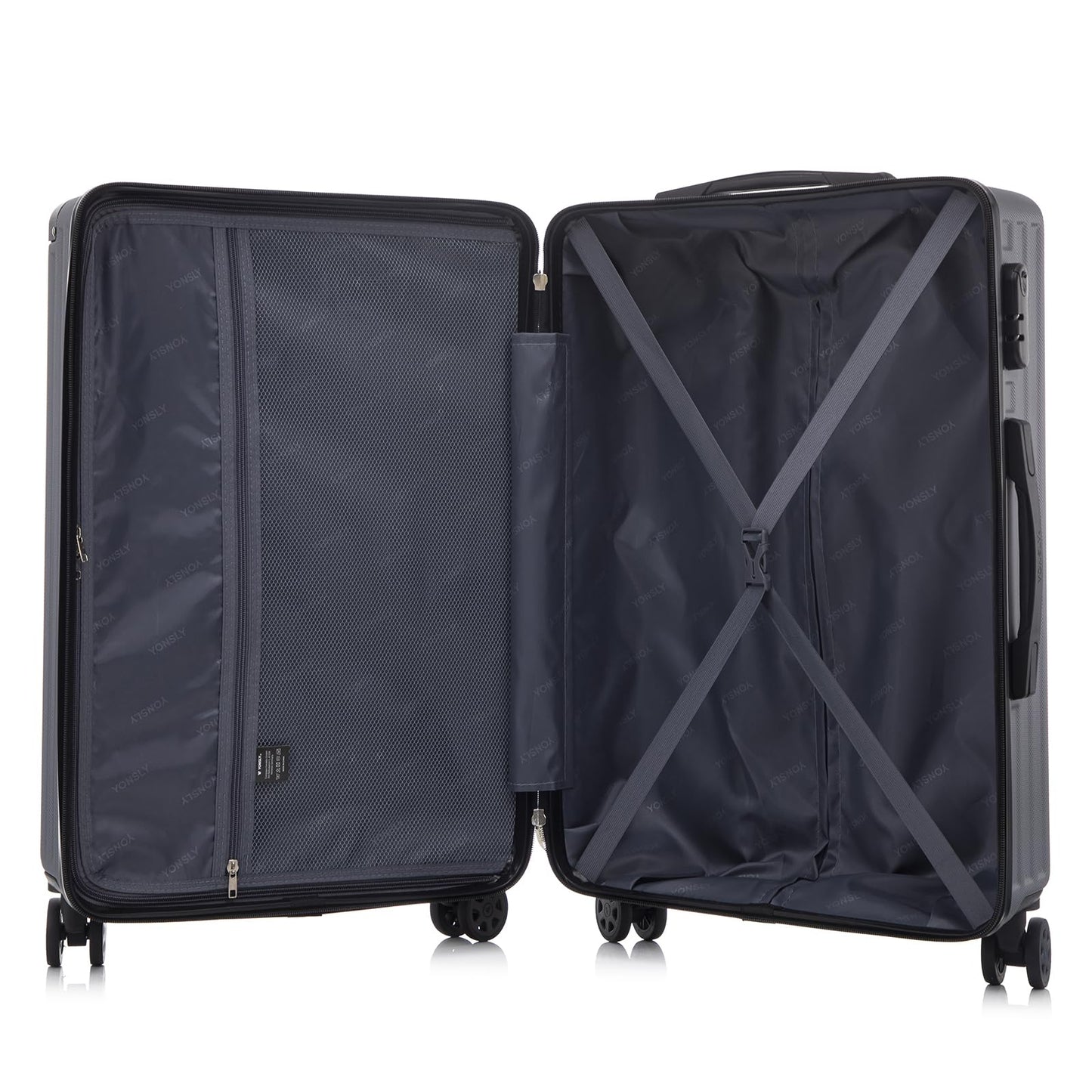 yonsly Trolley Reisekoffer Suitcase, Rollkoffer Handgepäck ABS Hartschalen mit 4 Rollen 360°, Sicherheitsschloss, Weicher Gummigriff, 210D-Futter (S, Grau)