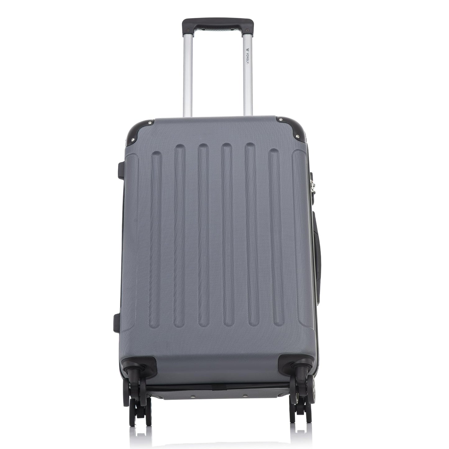 yonsly Koffer Suitcase XL Grau, Trolley Reisekoffer, Rollkoffer Handgepäck mit 4 Rollen 360°, ABS Hartschalen, Sicherheitsschloss, Weicher Gummigriff, 210D-Futter