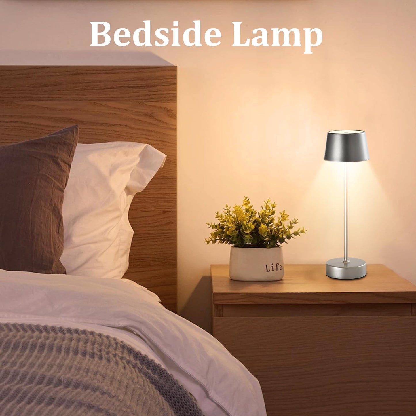 LQWELL® LED Tischlampe Kabellos Akku, Touch Tischleuchte Typ C USB Wiederaufladbar Nachttischlampe Lichtintensität einstellbar für Drinnen Wohnzimmer Schlafzimmer Abendessen Hotel Bar Restaurant