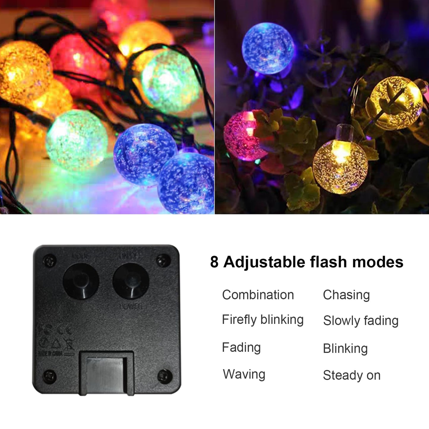 LQWELL® Solar Lichterkette Aussen 5M 15LED 8 Modi für Innen und Aussen Kettenlicht Kristall Kugeln IP44 Wasserdicht Garten Terrasse Balkon Hochzeit Party Fenster (Bunt)