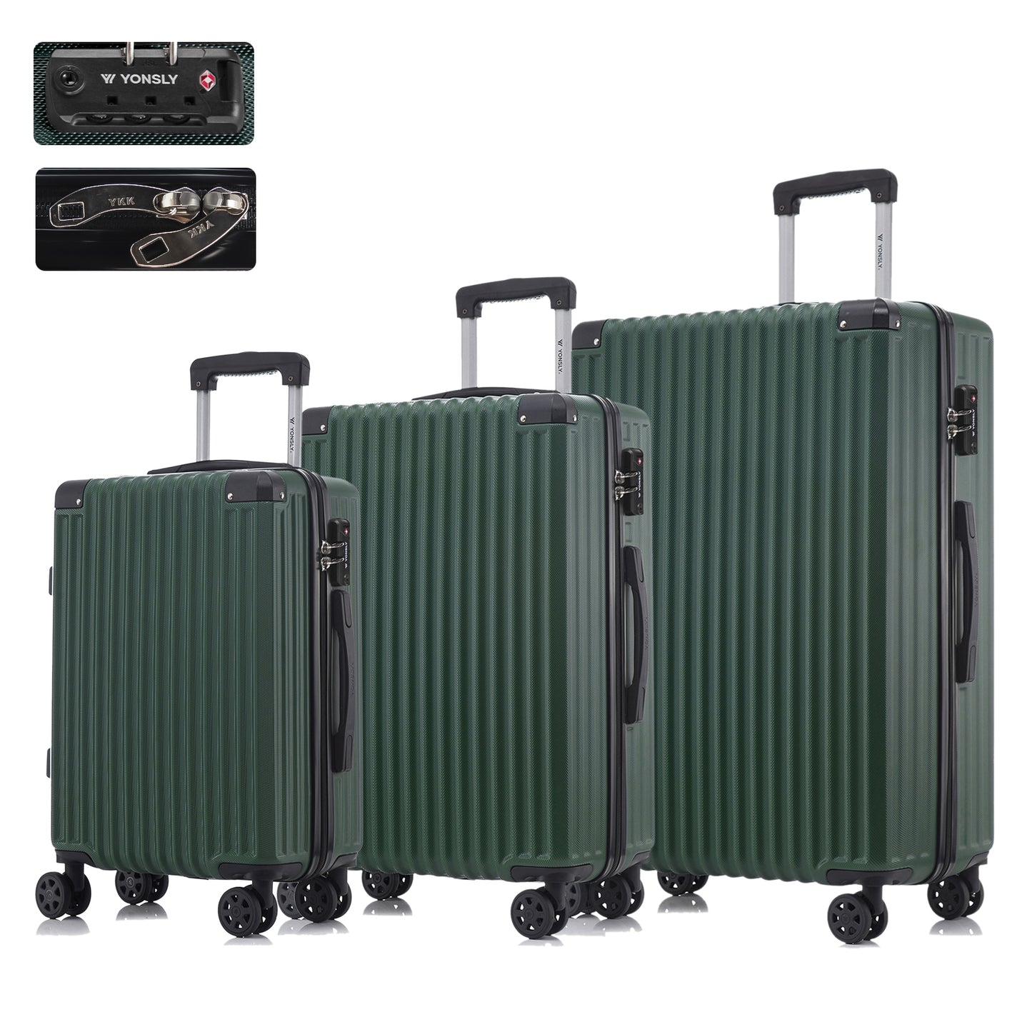 YONSLY® Premium Reisekoffer TSA-Schloss,YKK-Reißverschluss Hartschalen-Koffer Trolley Kabinenkoffer Rollkoffer Suitcase Handgepäck 4 Rollen (M-L-XL-Set)