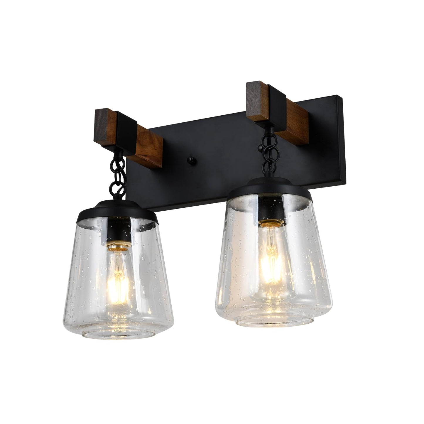 LQWELL® E27 Wandleuchte, Wandlampe Innen 2 Flammig Wandbeleuchtung Wandspot im Retro Industriestil, für Schlafzimmer Wohnzimmer Studio Hotel Treppe, Mattschwarz, Glühbirne nicht enthalten