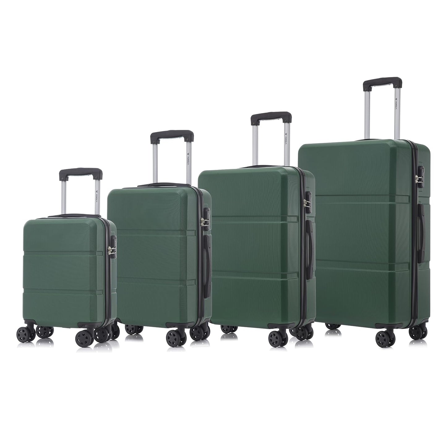 YONSLY® Trolley Suitcase Set, Carry-On Suitcase, Luggage Set with 4 360° Wheels, Hard-Shell Suitcase, Combination Lock, Soft Rubber Handle (4-Piece Set, S, M, L & XL)