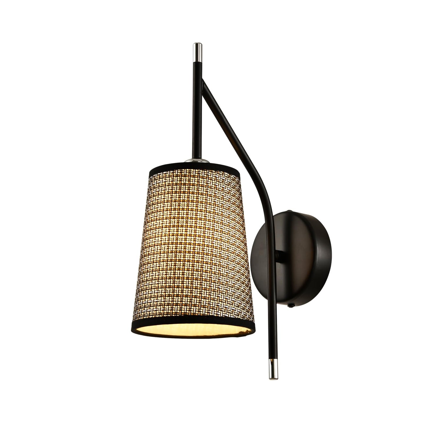 LQWELL® Retro Vintage Wandleuchte E14, Wandlampe Innen mit Stoffschirm, Schwarz/Beige Imitatgold, Beleuchtung für Schlafzimmer Wohnzimmer Hotel, Keine Glühbirne