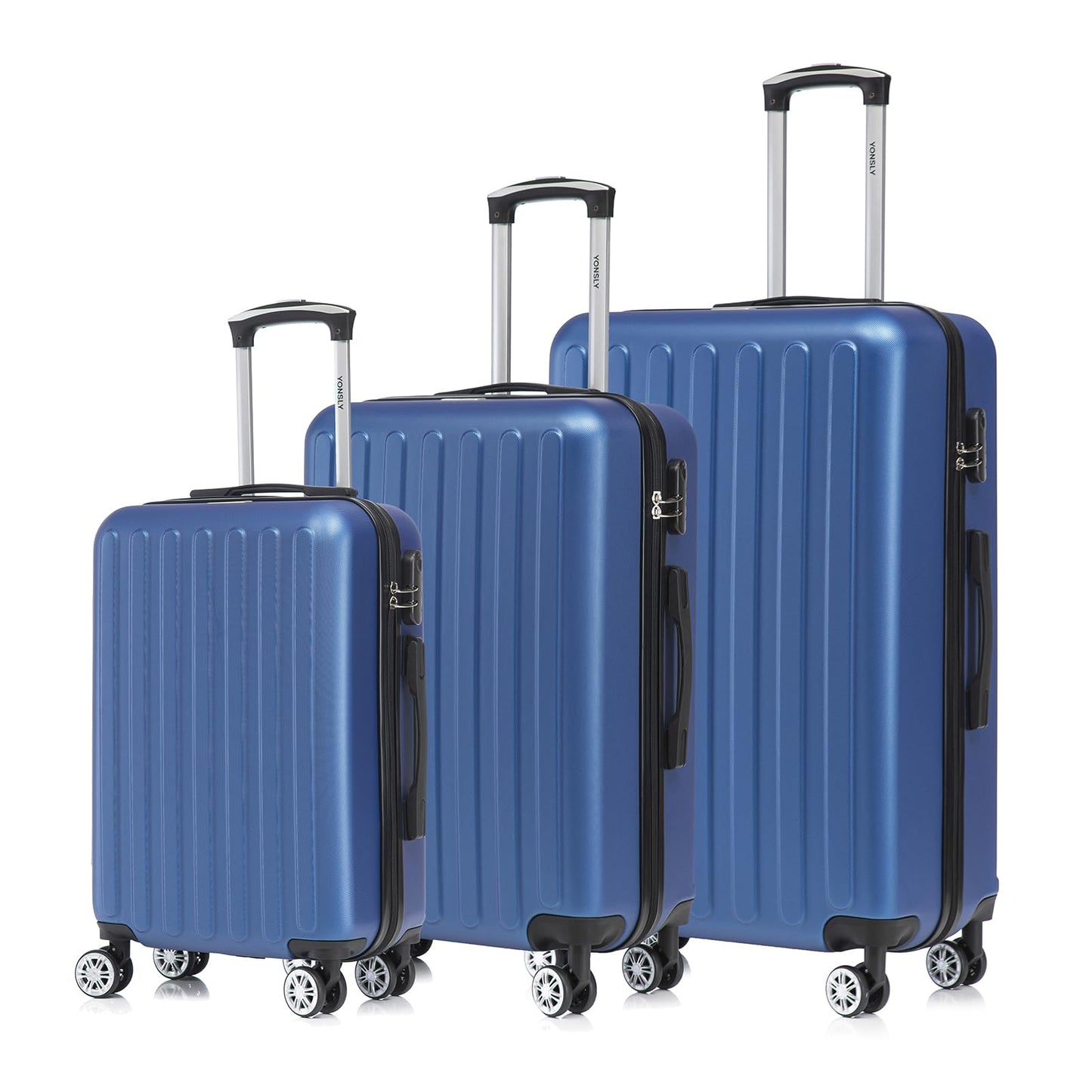YONSLY® Koffer Suitcase, Trolley Reisekoffer Set, Rollkoffer Handgepäck, Kofferset, Gepäckset Hartschalenreisekoffer mit 4 Rollen 360°, Zahlenschloss, Weicher Gummigriff (3er Set, M,L&XL)