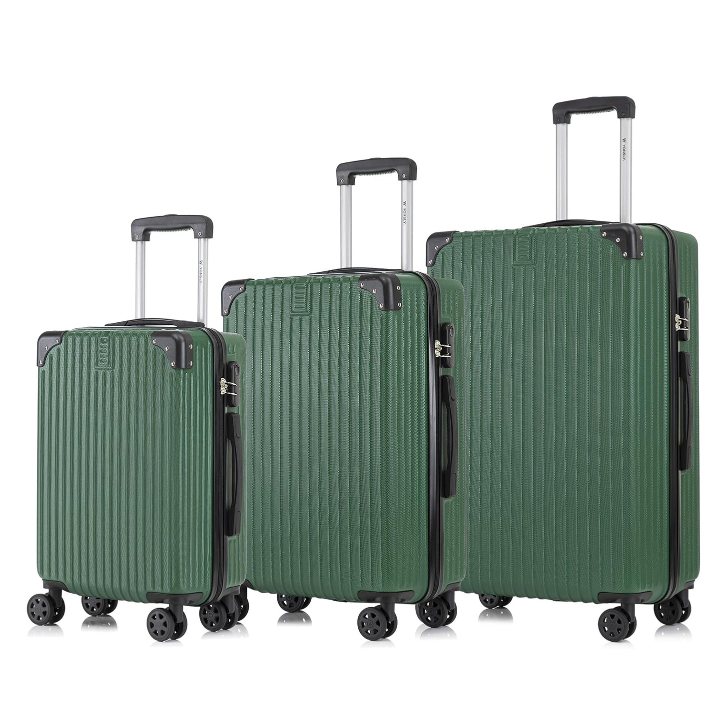 YONSLY® Trolley Luggage Set, Carry-on Suitcase, Luggage Set, Hard-shell Travel Suitcase with 4 360° Spinner Wheels, Combination Lock, Soft Rubber Handle (3-piece set, M, L & XL)