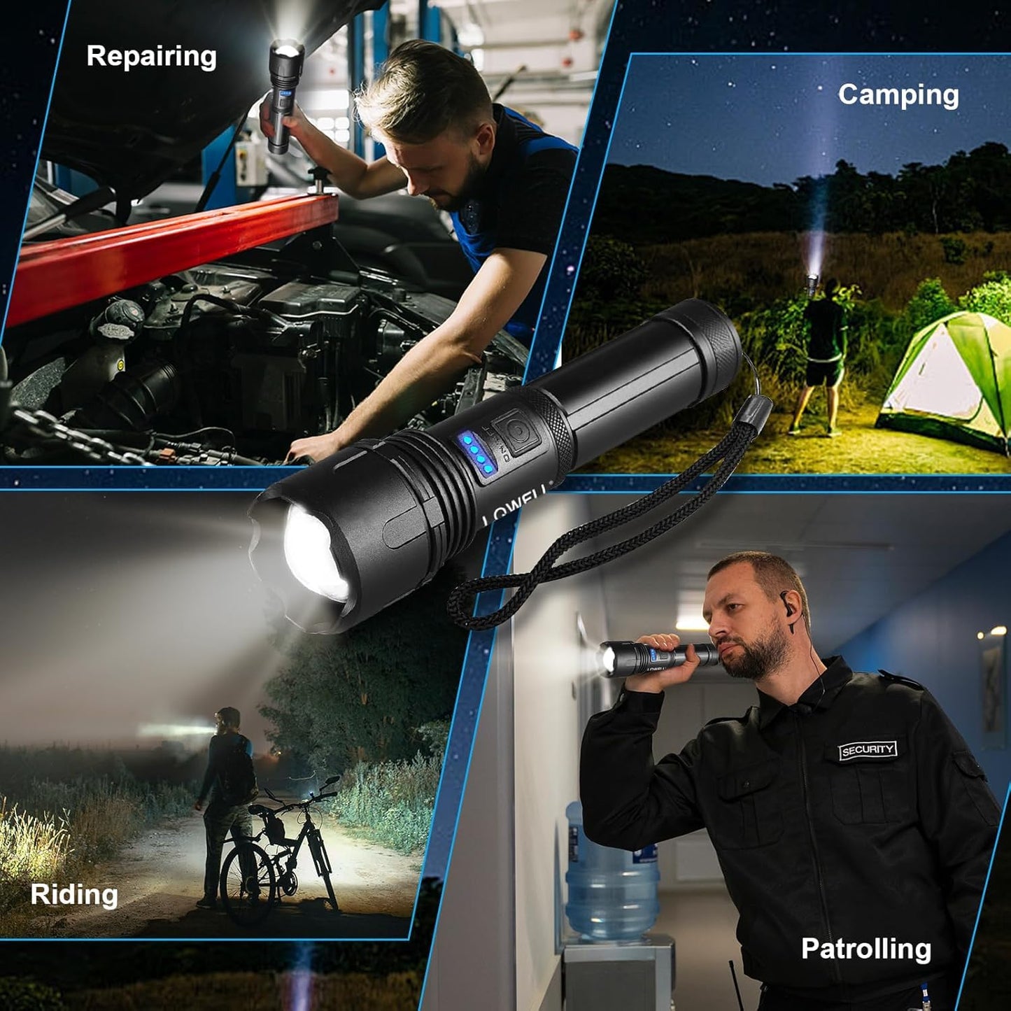 LQWELL® Taschenlampe LED USB C Aufladbar, Extrem Helle Zoombares Taktische Taschenlampen mit 5 Lichtmodi, Einstellbare Helligkeit, Wasserdichte Flashlight für Camping, Wandern, Outdoor, 2 Stück
