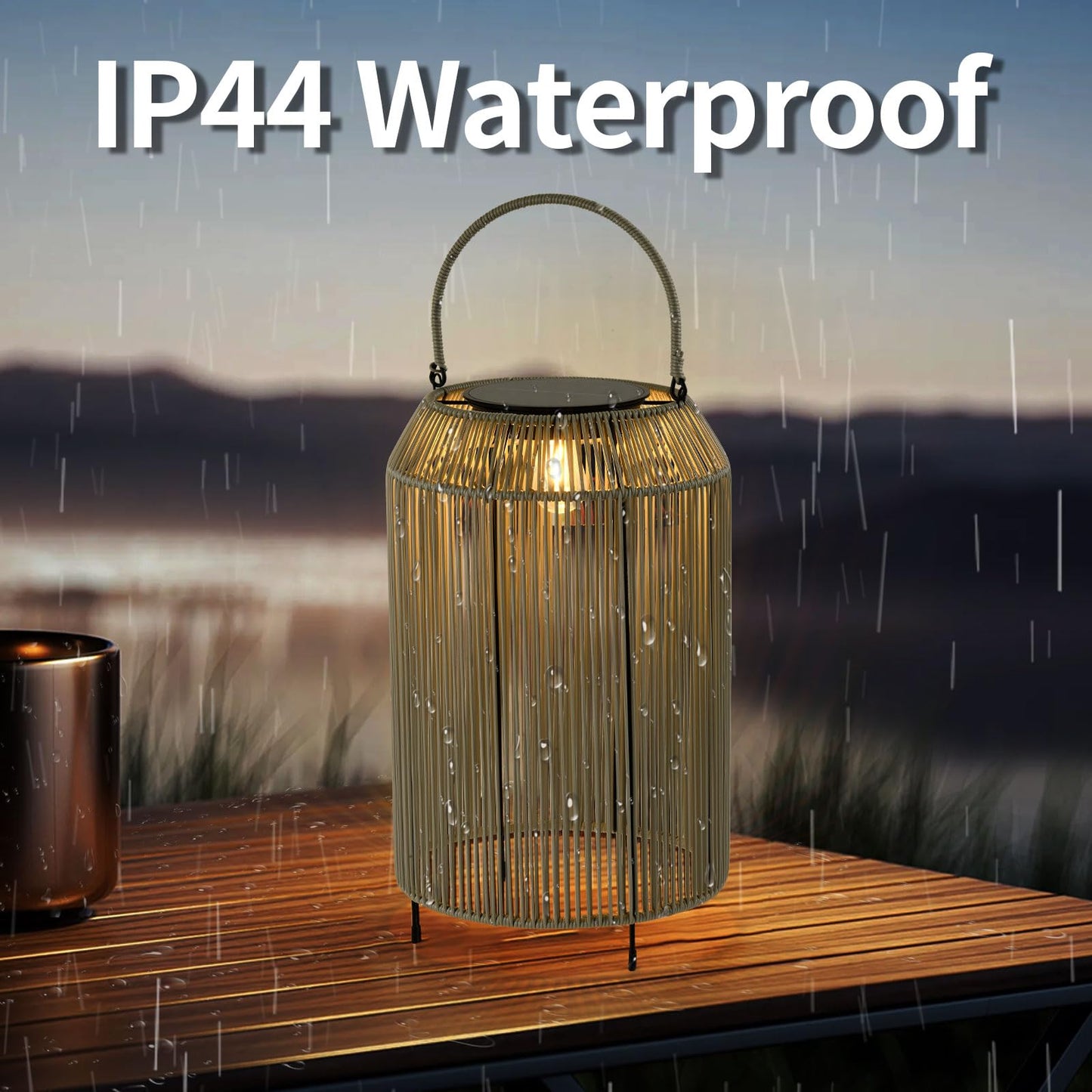 LQWELL® Outdoor Solar Lantern, 2-in-1 Solar & USB Charging, Solar Lamps Table Lamp, Rattan Indoor Decorative Night Light with Charging Cable for Garden, Balcony, Camping, Bedroom