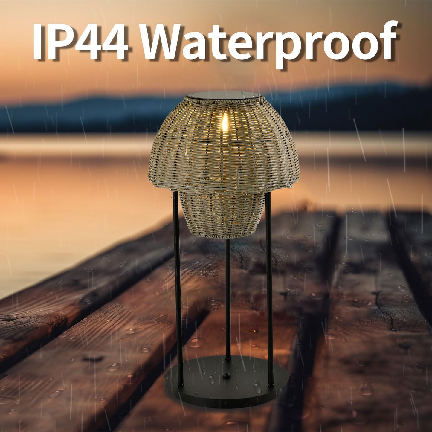 LQWELL® Solar Lantern for Outdoor Use, 2-in-1 Solar & USB Charging, Solar Table Lamp, Rattan Indoor Decorative Night Light with Charging Cable for Garden, Balcony, Camping, Bedroom