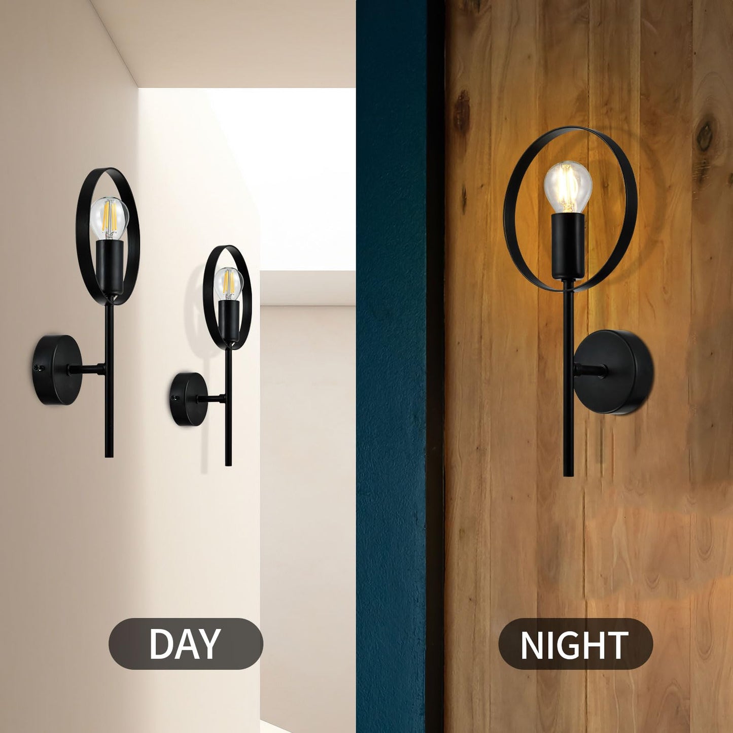 LQWELL® E14 Wall Light, Indoor Wall Lamp 1-Bulb Wall Lighting Wall Spot in Modern Industrial Style, for Bedroom Living Room Studio Hotel Staircase, Matte Black, Bulb Not Included