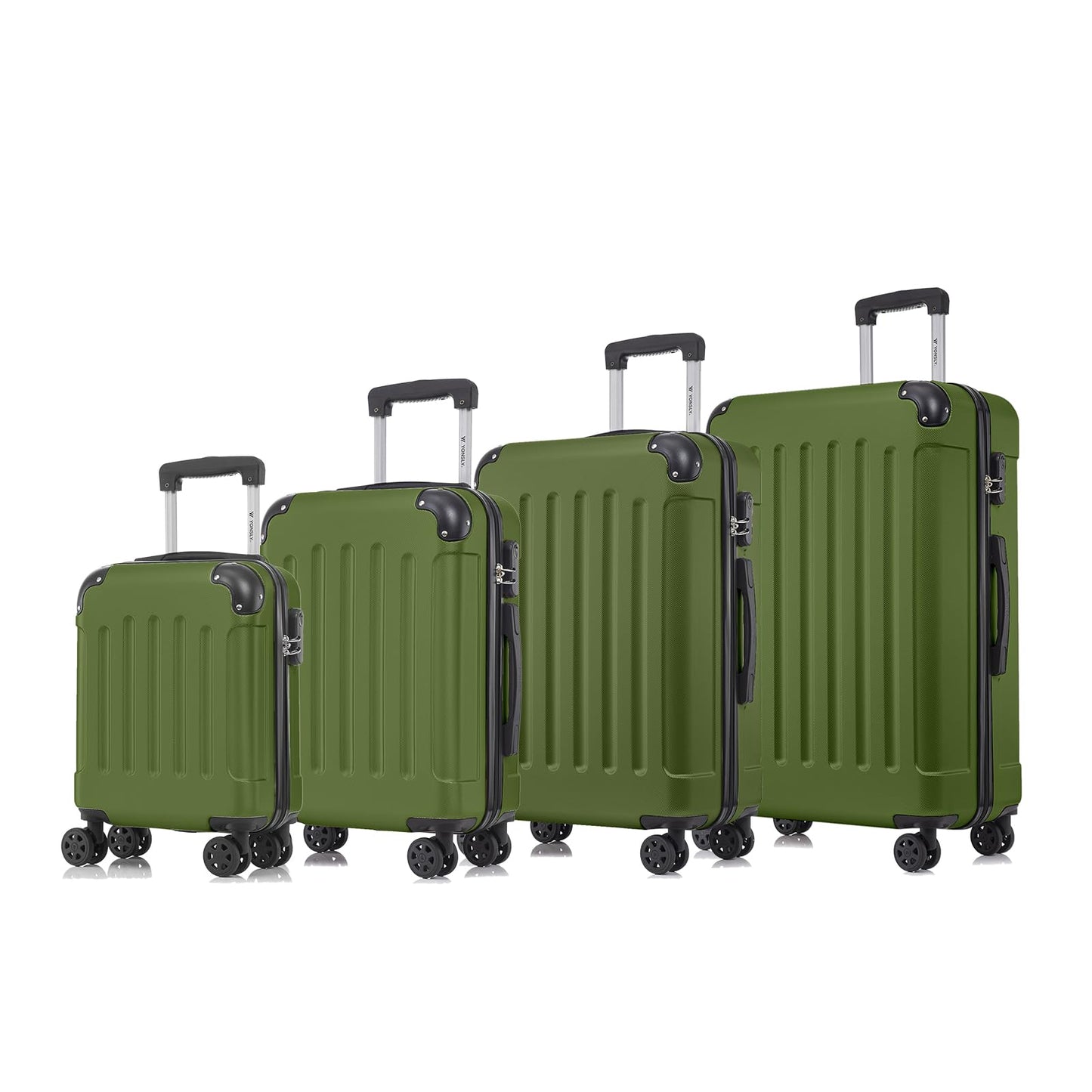 YONSLY® Suitcase Set, Trolley Travel Suitcase, Spinner Carry-On, Luggage Set with 360° Wheels, Hardshell Suitcase, Combination Lock, Rubber Handle (4-Piece Set, S,M,L&XL)