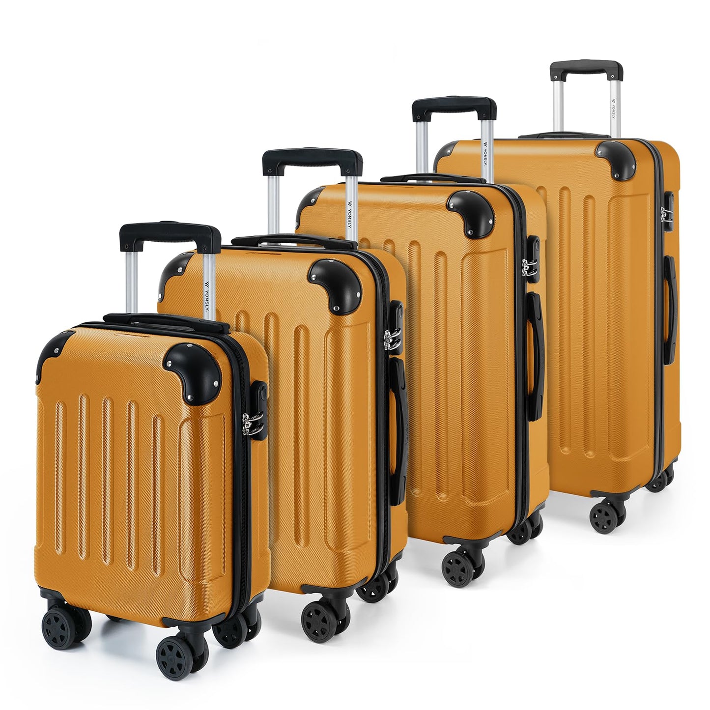 yonsly Gepäckset Suitcase, Reisekoffer, Trolley Rollkoffer Handgepäck, Hartschalenreisekoffer mit 360° Lenkrollen, Zahlenschloss, Mehrstufiger Teleskopgriff (S-M-L-XL-Set)