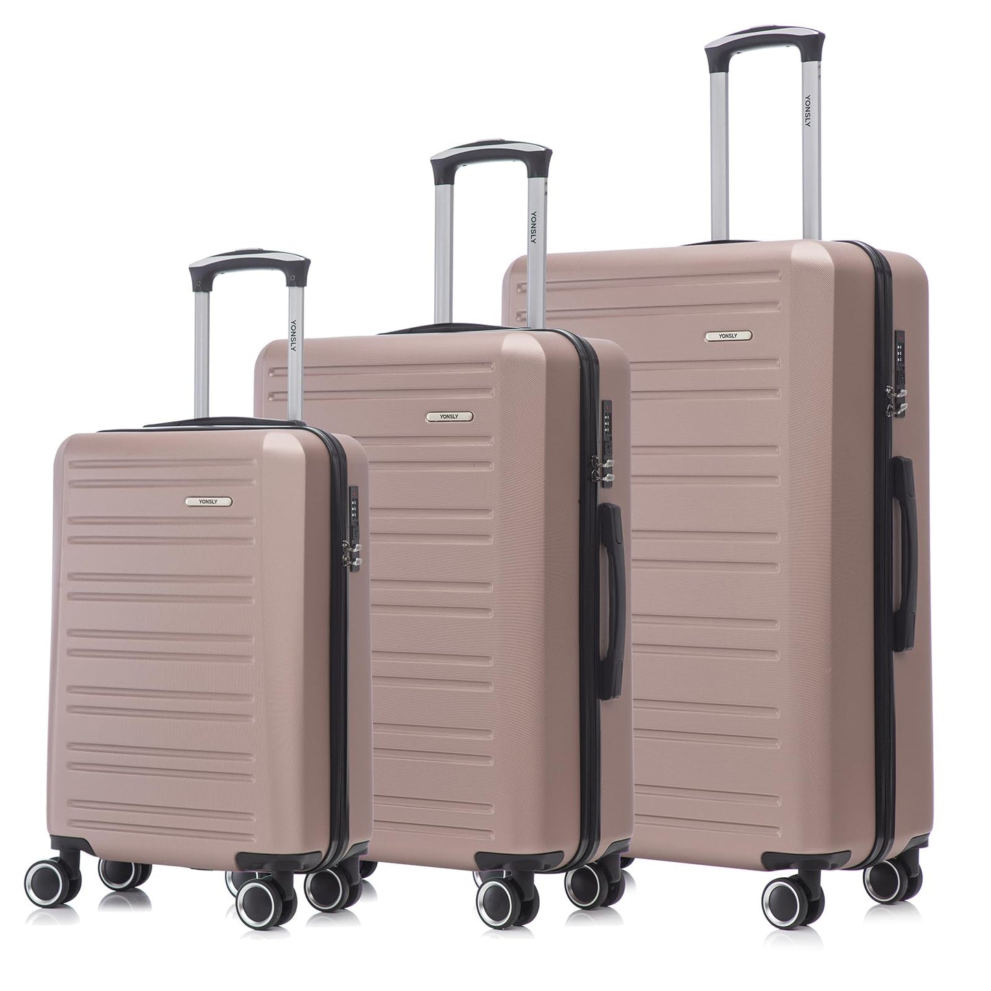 YONSLY® Trolley Luggage Set, Suitcase, Spinner Carry-on Luggage Set, Luggage Set with 4 360° Wheels, Hard-shell Luggage, Combination Lock, Soft Rubber Handle (3-Piece Set, M, L & XL)