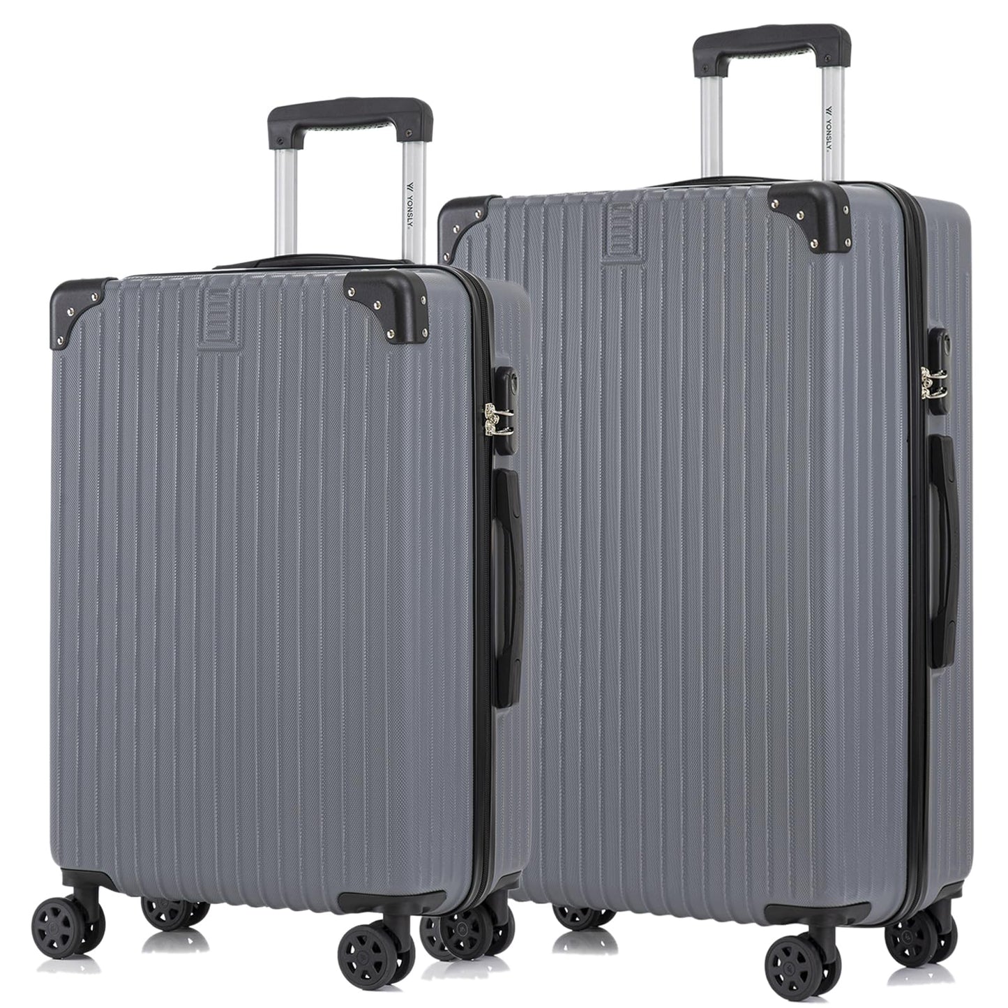 YONSLY® Trolley Travel Suitcase Set, Carry-on Rolling Suitcase, Luggage Set, Hardside Travel Suitcase with 4 360° Spinner Wheels, Combination Lock, Soft Rubber Handle (2 Piece Set, L&XL)