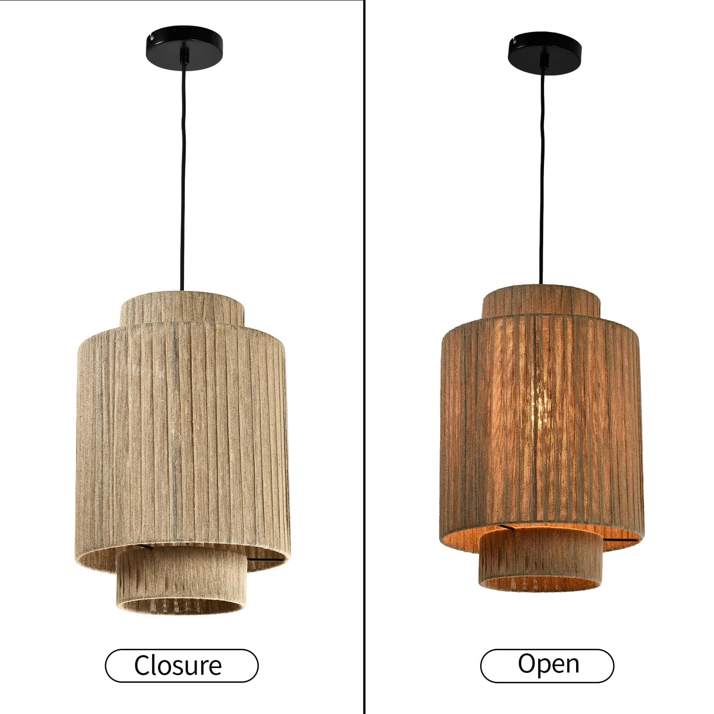 LQWELL® E27 Pendant Light Ceiling Lamp Chandelier, Retro Ceiling Light Pendant Lamp 1-Light, Linen Beige Chandelier for Living Room Bedroom Dining Room Bar Hotel Shop Studio Cafes