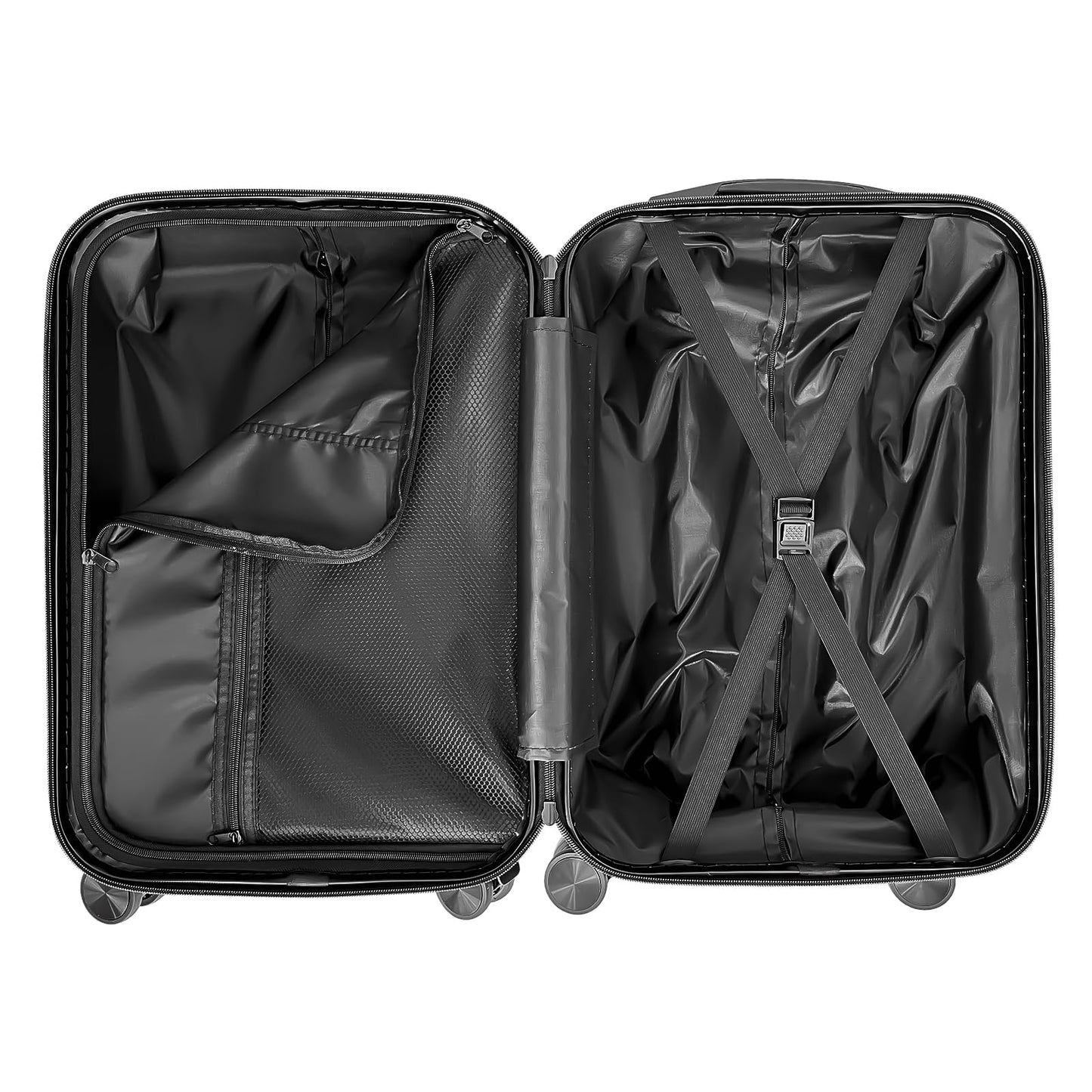 YONSLY® Suitcase Set, Trolley Travel Suitcase, Spinner Carry-on Luggage with 4 360° Wheels, ABS Hardshell, Security Lock, Soft Rubber Handle, 210D Lining (3-piece Set, M,L&XL, Black)